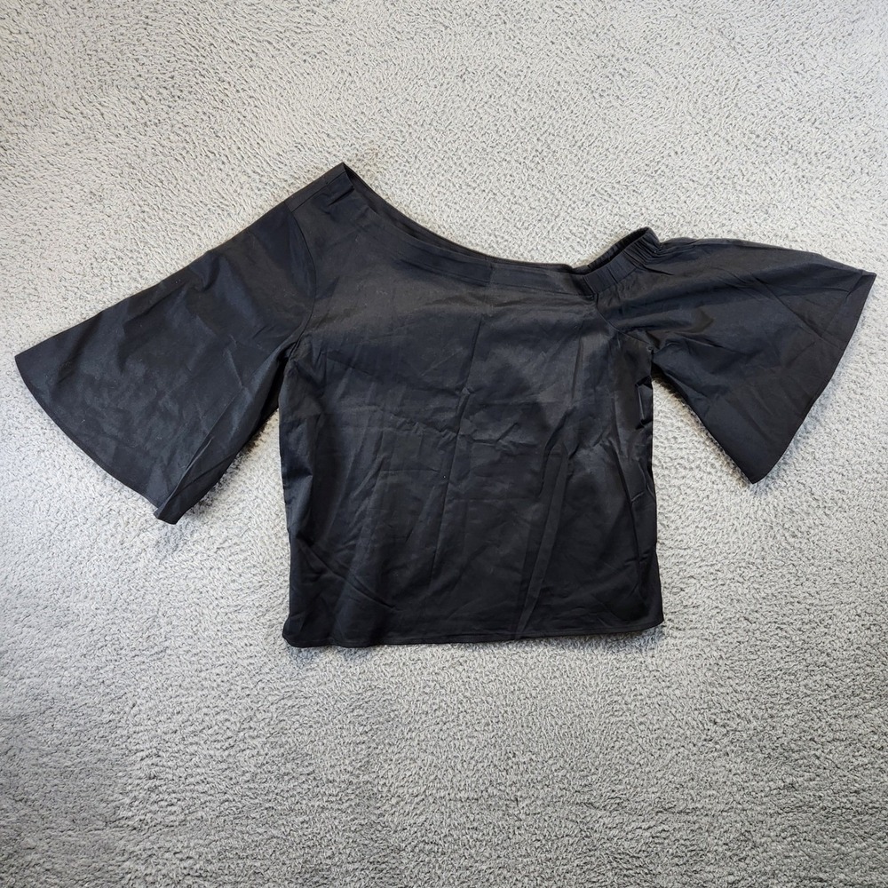 EXPRESS Black One Shoulder Bell Sleeve Crop Top Shirt Womens Medium Feminine